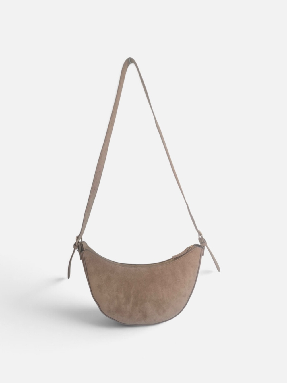 Suede Half Moon Shoulder Bag in Taupe